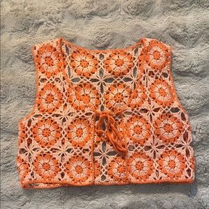 Orange Crochet Sleeveless Top